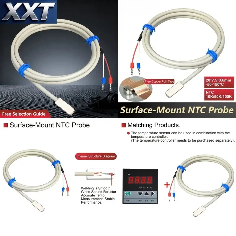 XXT Waterproof Temperature Sensor Probe NTC 10K Aquarium Greenhouse Food Submersible 50K Waterproof Surface Temperature