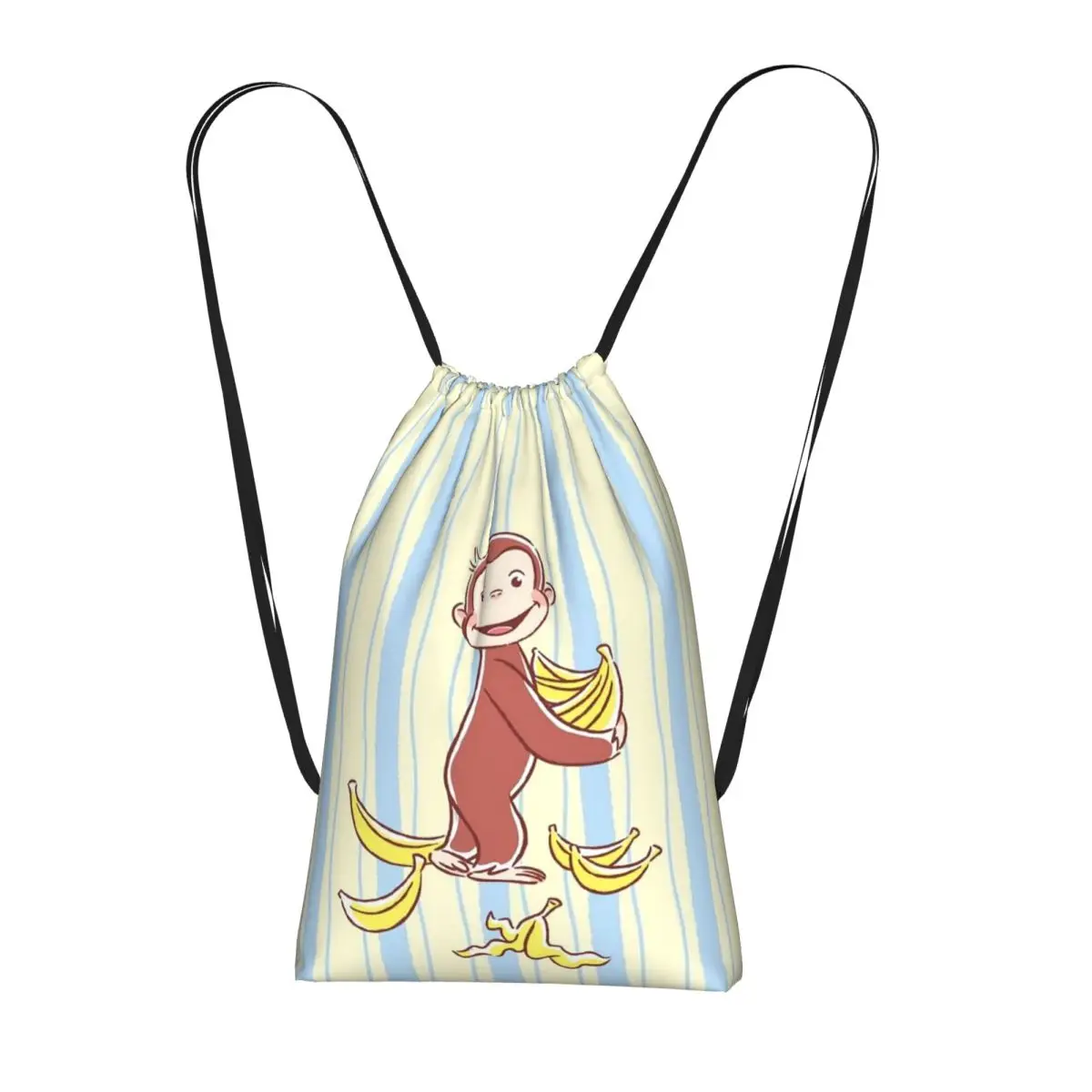 Curious George Monkey Cartoon Animation Drawstring Backpack hiking cycling Bag Portable Travel Drawstring Bag for Men Women