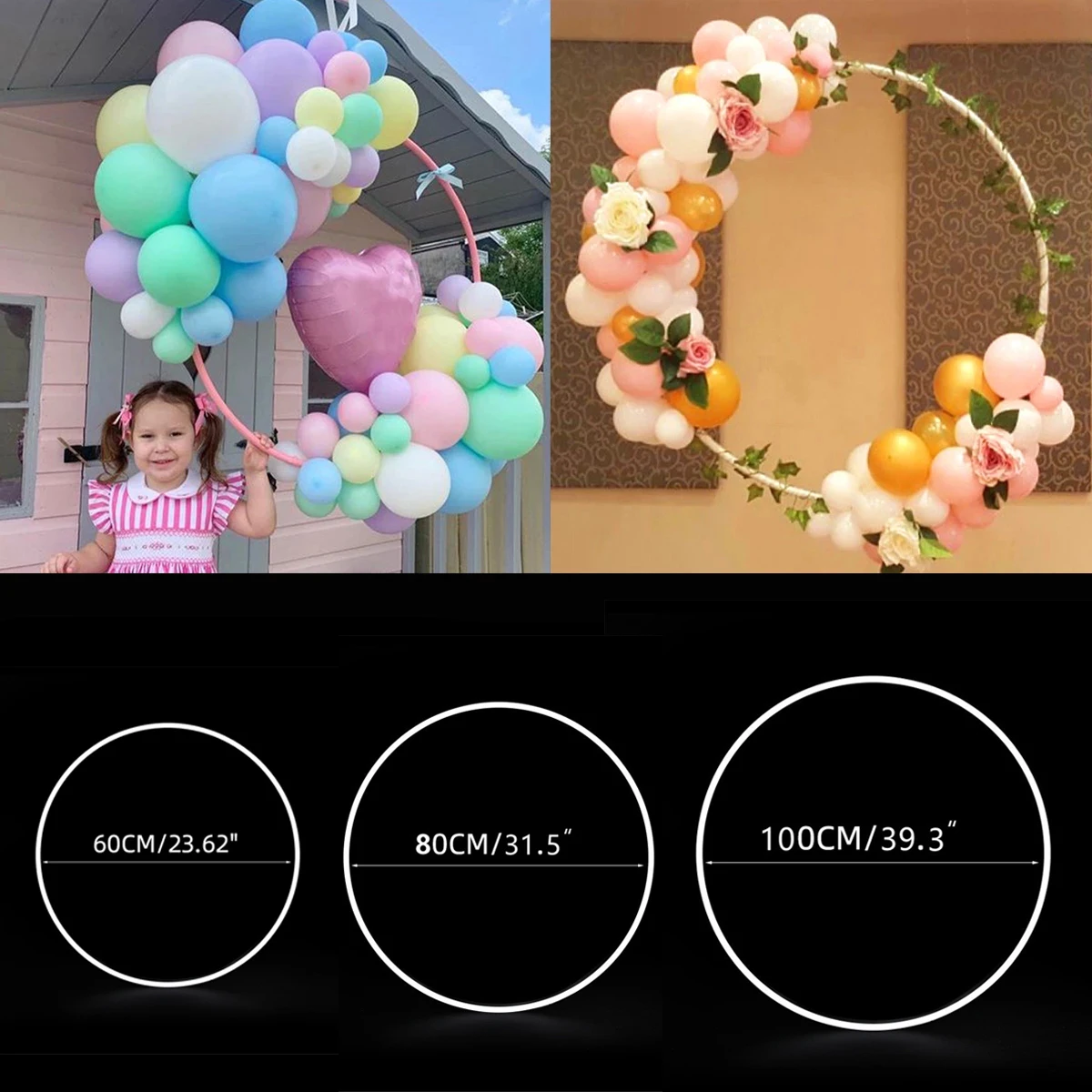 60 80 100cm Balloon Arch Ring Hoop balloon Circle Ballon Holder Garland Baby Shower Birthday Wedding Party Decor Wreath Frame