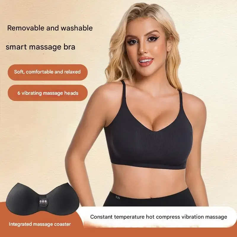 Sujetador de Masaje, 6 Cabezales de Masaje Vibratorios, Dispositivo de Termoterapia para Senos, Masajeador de Senos Desmontable y Lavable, Sujetador Eléctrico para el Cuidado de los Senos