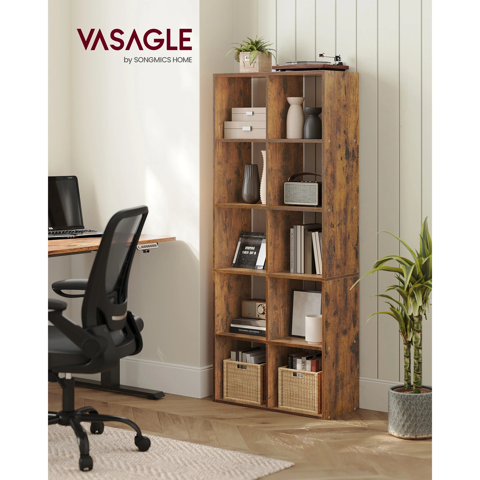 VASAGLE Bookcase, 10 Cube Storage Unit, Bookshelf for Living Room, Study, Office, Bedroom, Room Divider Shelving Unit