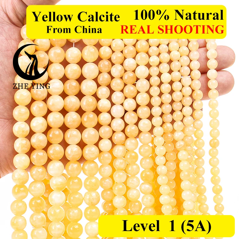 

Zhe Ying Natural Yellow Calcite Beads Round Loose Gemstone Citrine Stone Beads for Jewelry Making Bracelet Diy Accessories