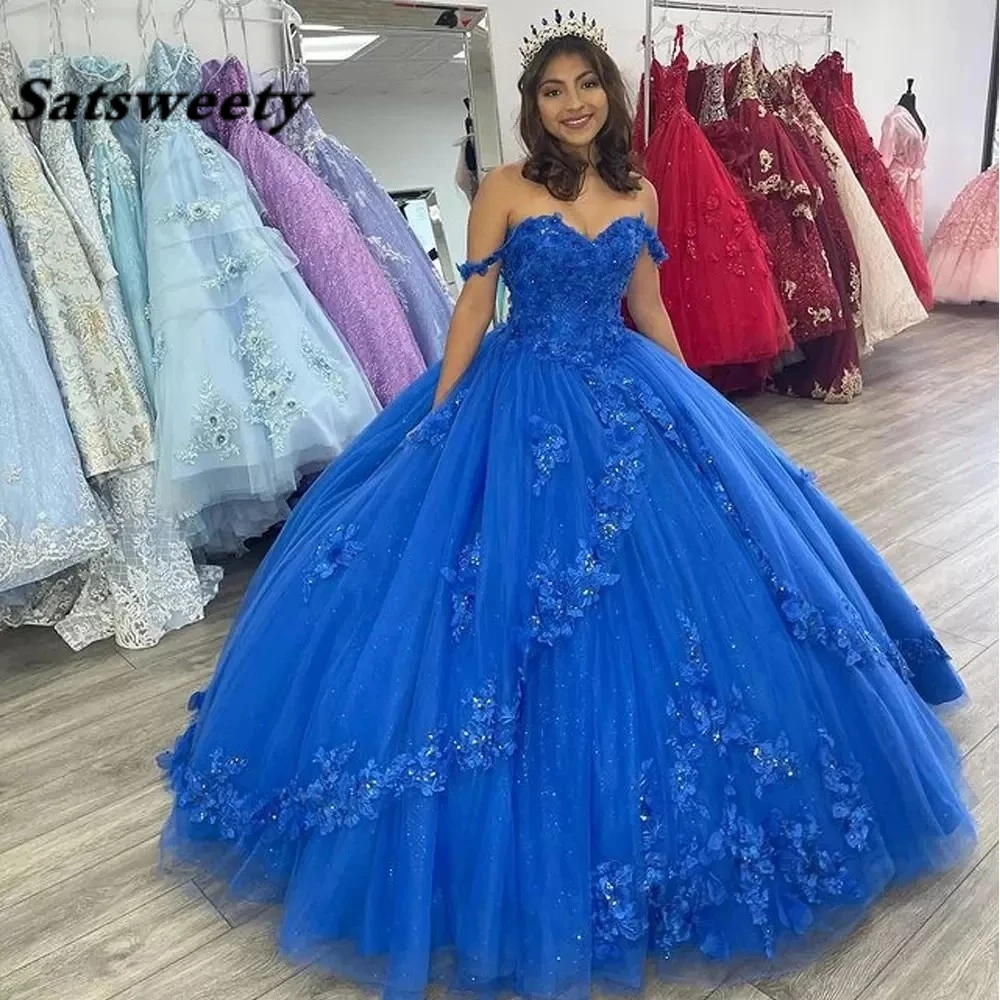 Sweetheart Ball Gown Quinceanera Dresses Vestidos De 15 Anos Fashion 3D Flower Tulle Sweet 16 Princess Party Gown