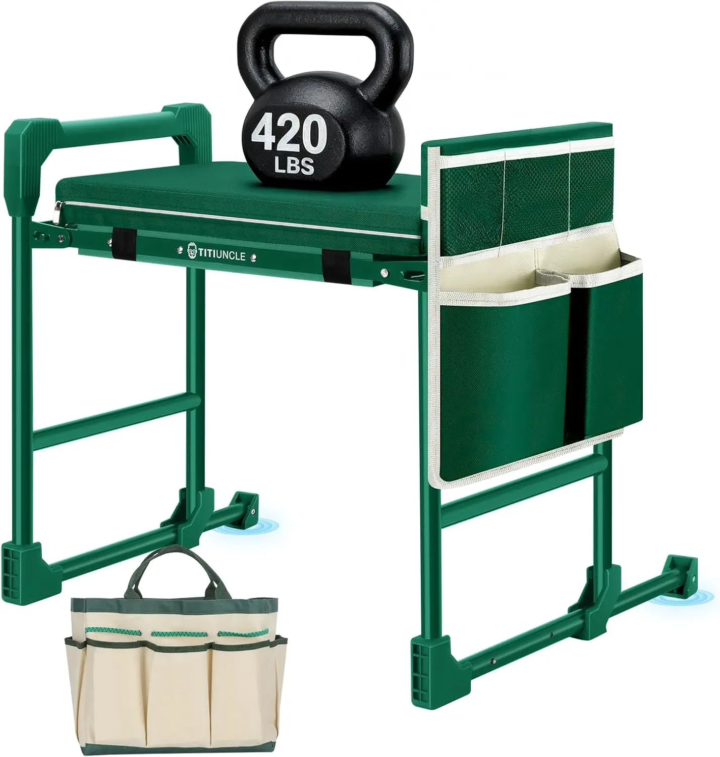 

Heavy Duty 420 LBS Garden Kneeler Seat for Seniors: Foldable Stool with Anti-Tip Design, Soft Pad & Tool Bag