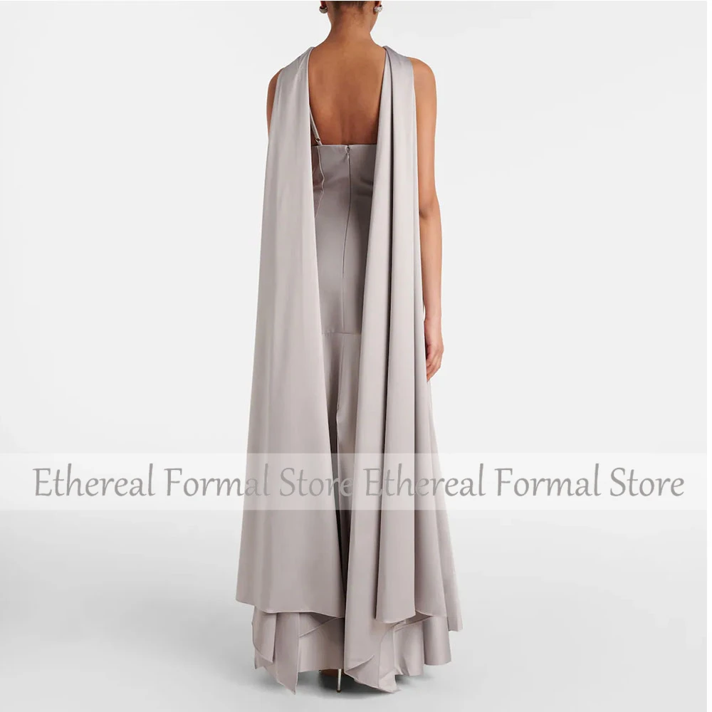 Elegante abito da sera da donna grigio per tubino da sposa Abito da festa formale Abito da ballo alla caviglia Abito senza maniche dell'Arabia Saudita