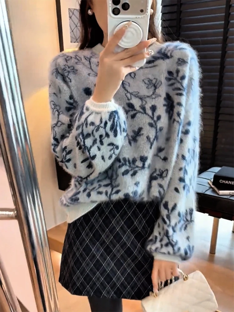 

Мягкий круглый свитер с вышивкой, большой размер, модный, стройнящий, осенне-зимний, новинка, из смесовой шерсти камера