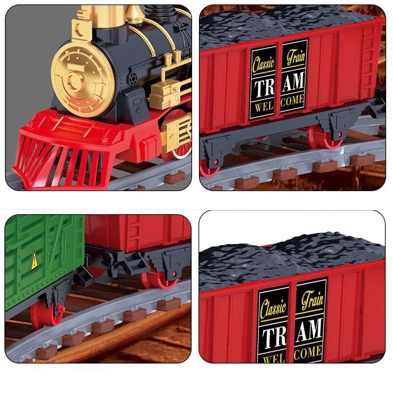 Electric Train With Spray Track Train Toy Set Classical Railway Freight Train Toy  For Kids Gift Children