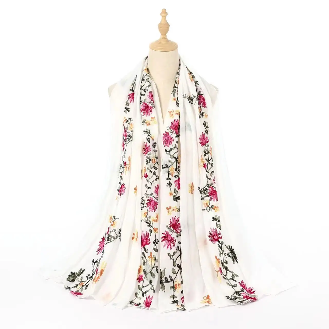 

Tudung Bawal Long Shawl, Cotton Linen Floral Embroidered Sunscreen Scarf for Women Office Spring Summer Premium Accessories
