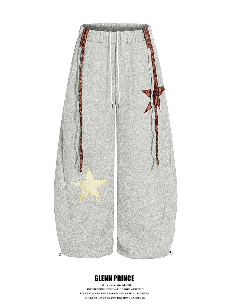 

Свободные спортивные брюки в стиле американского хип-хопа с вышивкой и пэчворком, широкие, повседневные, зимние, для мужчин