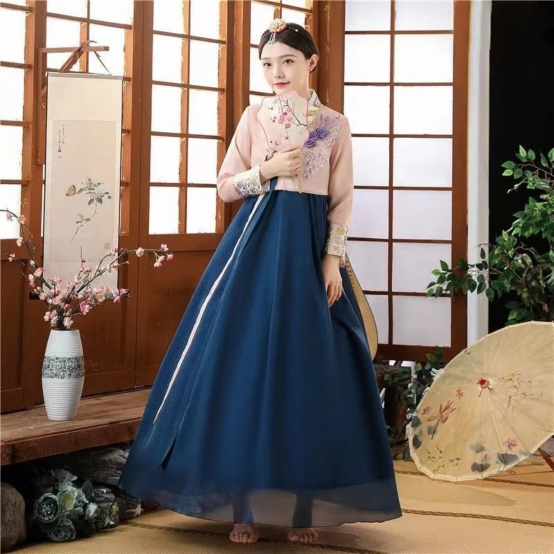 Korean Traditional Dance Performance Costumes With Gold Foil Printing Hanbok Dress Women Festival Wear Hanbok Dress