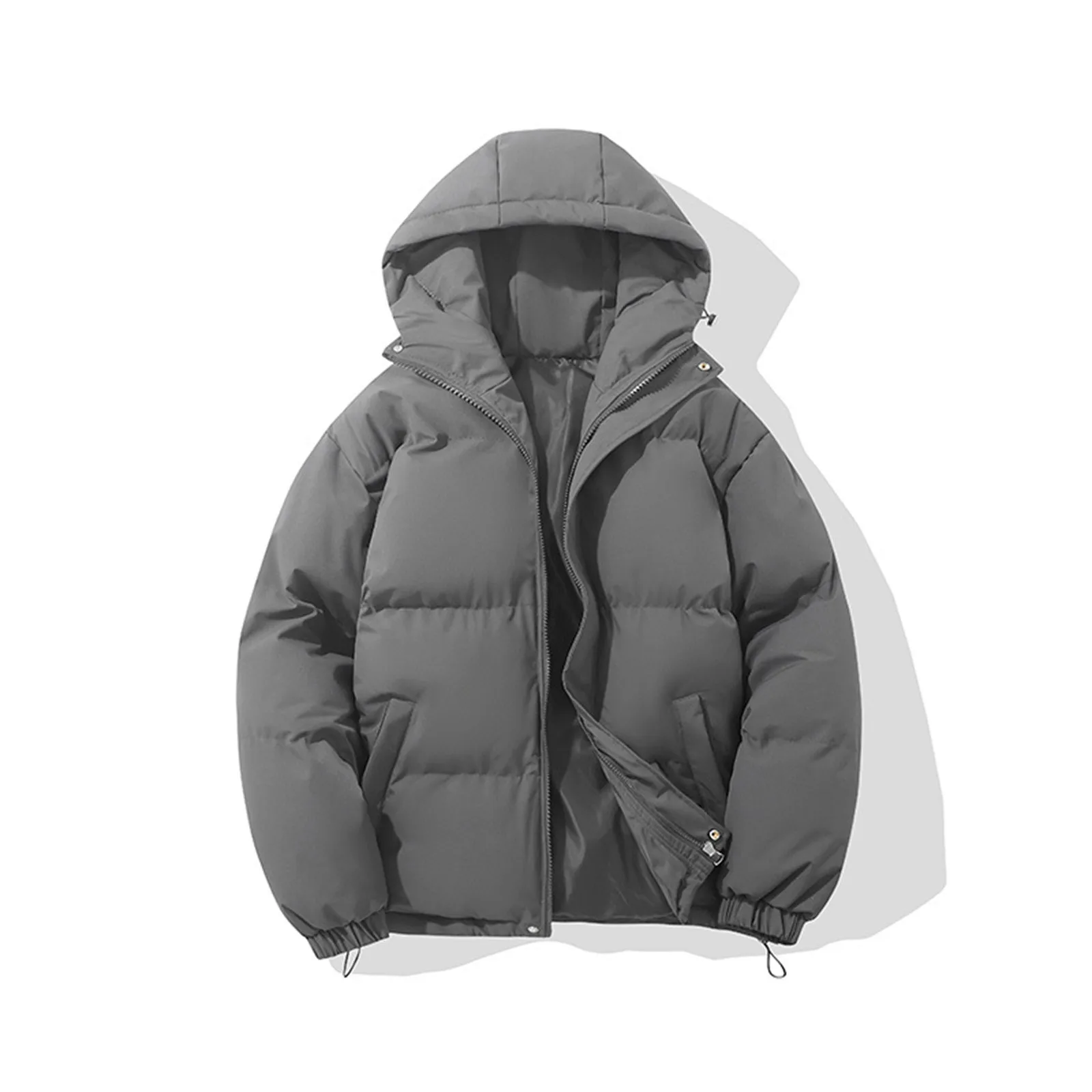 Men's And Women's Hooded Parkas Winter Solid Thickened Warm Jacket Outdoor Sports Zipper Padded Down Couple Outwear Coats