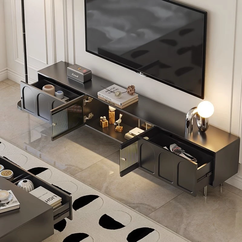 طاولة القهوة الفرنسية خزانة التلفزيون مزيج جديد الضوء الأسود الفاخرة شقة صغيرة غرفة المعيشة خزانة تلفزيون المنزل بسيطة وحديثة #4
