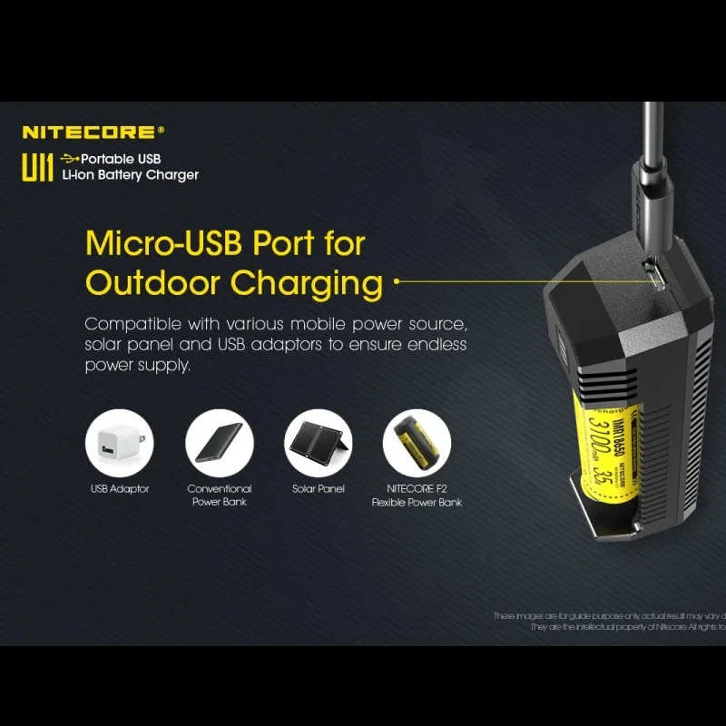 NITECORE UI1 przenośna ładowarka USB litowo-jonowa kompatybilna z baterią 18650 16340 14500