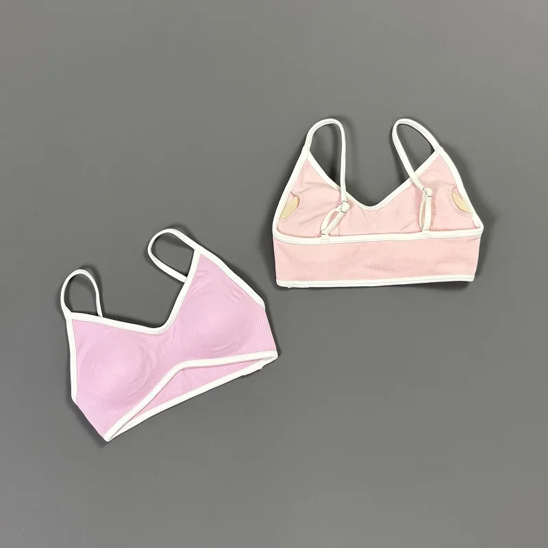 Women Contrastline Yoga Bra V Neck White Edge Thin Strap Wirefree Padded Sports Bra Seamless Daily Workout Fitness Crop Top - view 5