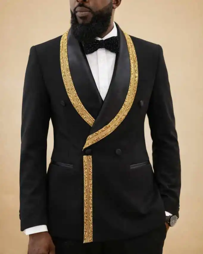 Elegant Mens Suits 2 Pieces Jacket Pants Shawl Lapel Double Breasted Sequin Formal Occasion Banquet Party Customized