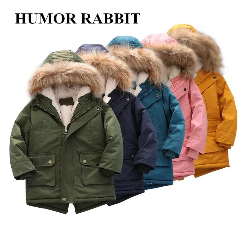 3 4 5 6 7 Year Winter Boys Jacket Windbreaker Keep Warm Thicken Fur Collar Girls Coat Hooded Children's Outerwear Kids Clothes