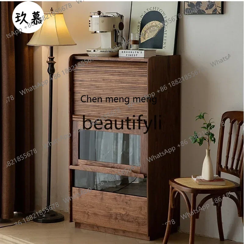 

32North American black walnut all solid wood chest cabinet living room side cabinet storage chest cabinet