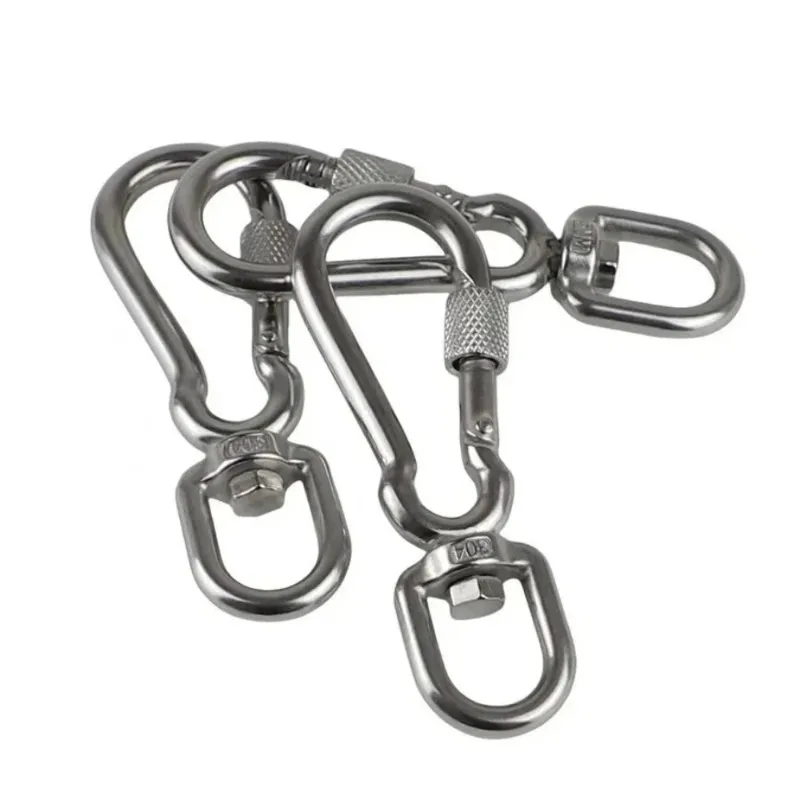 Edelstahl-Drehkarabinerhaken mit Verriegelung, Schnellverschluss-Schnalle, Karabiner-Clips für Hundeleinen, Camping und Rucksäcke