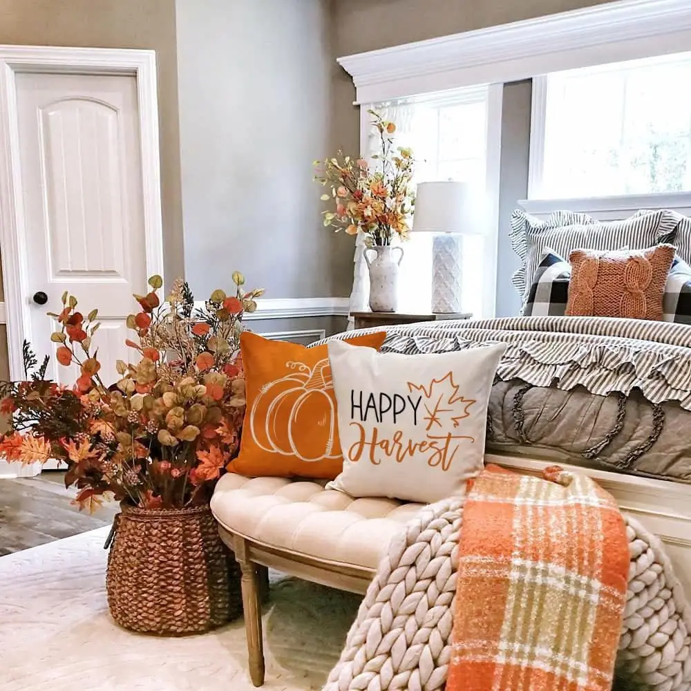 Fall Pumpkin Maple Leaves Pillow Covers Set of 4 Happy Harvest Cushion Cases Autumn Farmhouse Thanksgiving Decor for Sofa