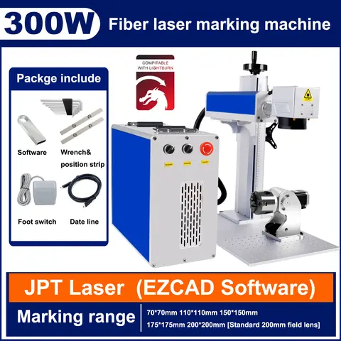 JPT MOPA 300W fiber laser marking machine Deep engraving on metal 200*200mm lens EZCAD software work with lightburn