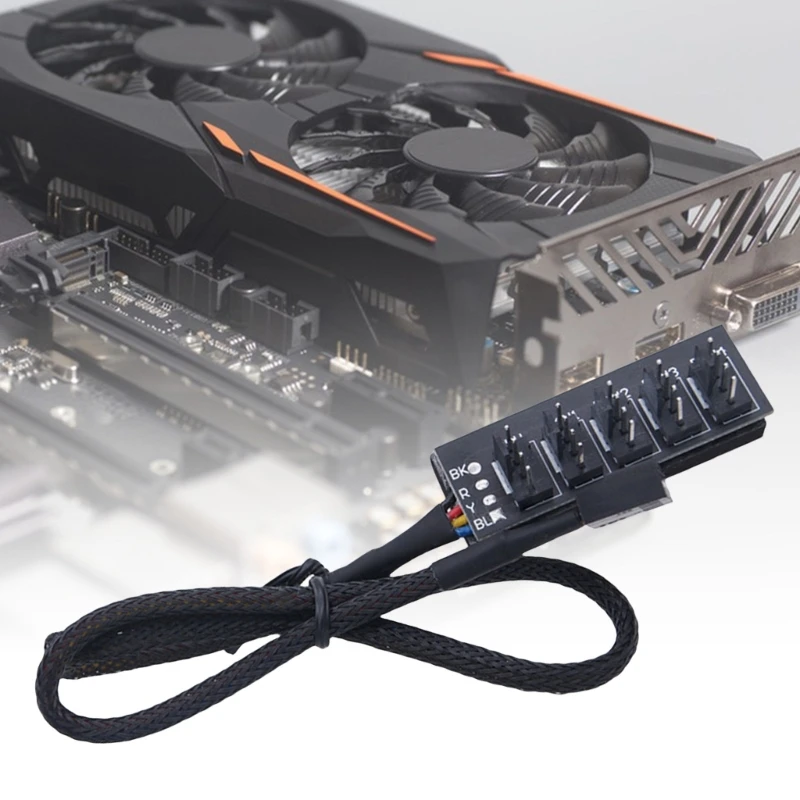 5ASD PWM Adapter Adapter Hub Splitter a 5 per controller della ventola per computer a 4 pin con cavo in nylon da 40