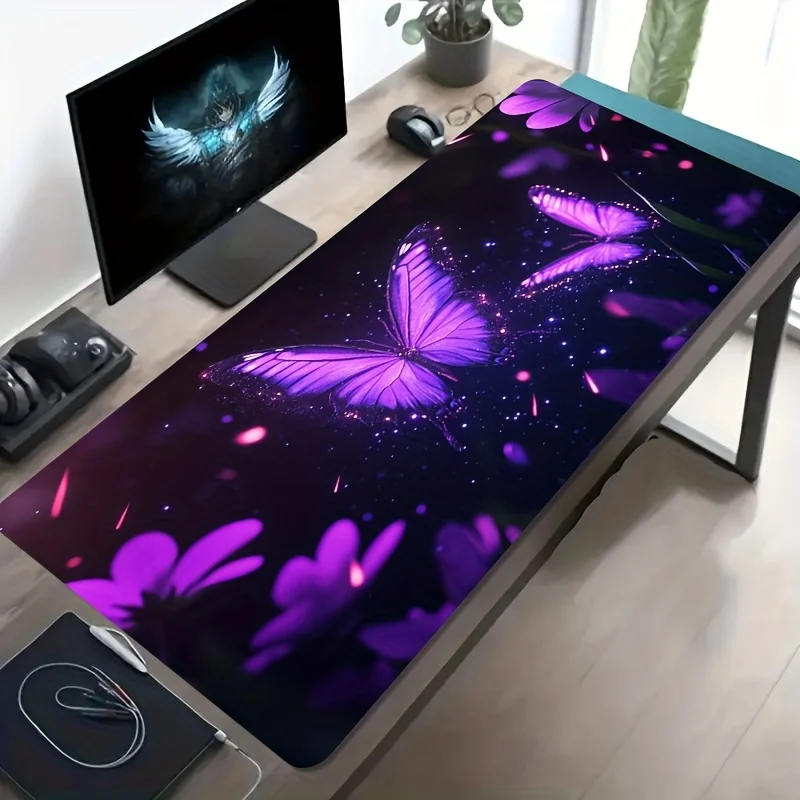 CIFBUY Large Gaming Mouse  Dreamy Purple Butterfly Floral Non-slip Washable Rubber Base Oversized Desk Mat Office Computer Decor