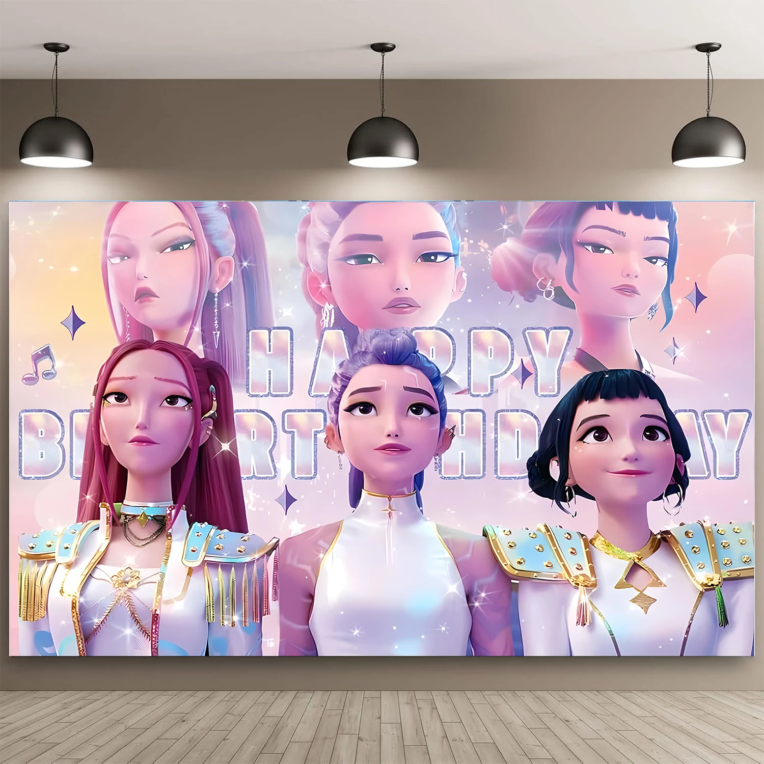 Toile de fond Joyeux Anniversaire pour Groupe K-pop, Bannière de Fête Thème Idole Mignonne pour Décoration de Photobooth Anniversaire Enfants Filles