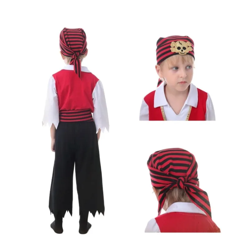 Kids Boys Sets Halloween Costumes Pirate Captain Cosplay Performance Clothing Child Fancy Party 4PCS Top Vest Pants Hat Outfits