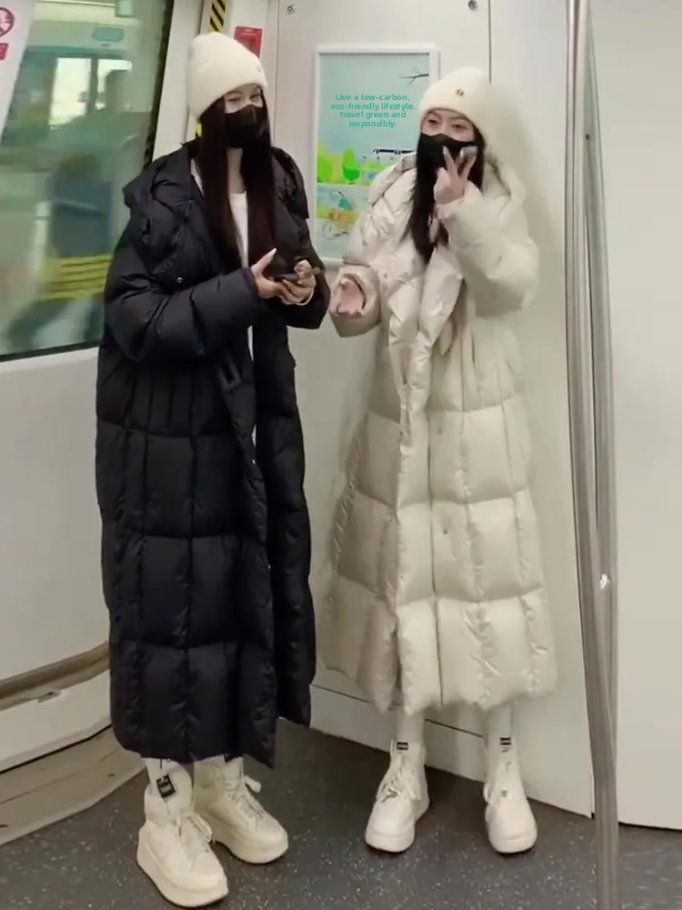 Abrigo de invierno blanco Du down Puffer Jaet para mujer, abrigo largo de moda con capucha para ir al trabajo, novedad de 2024