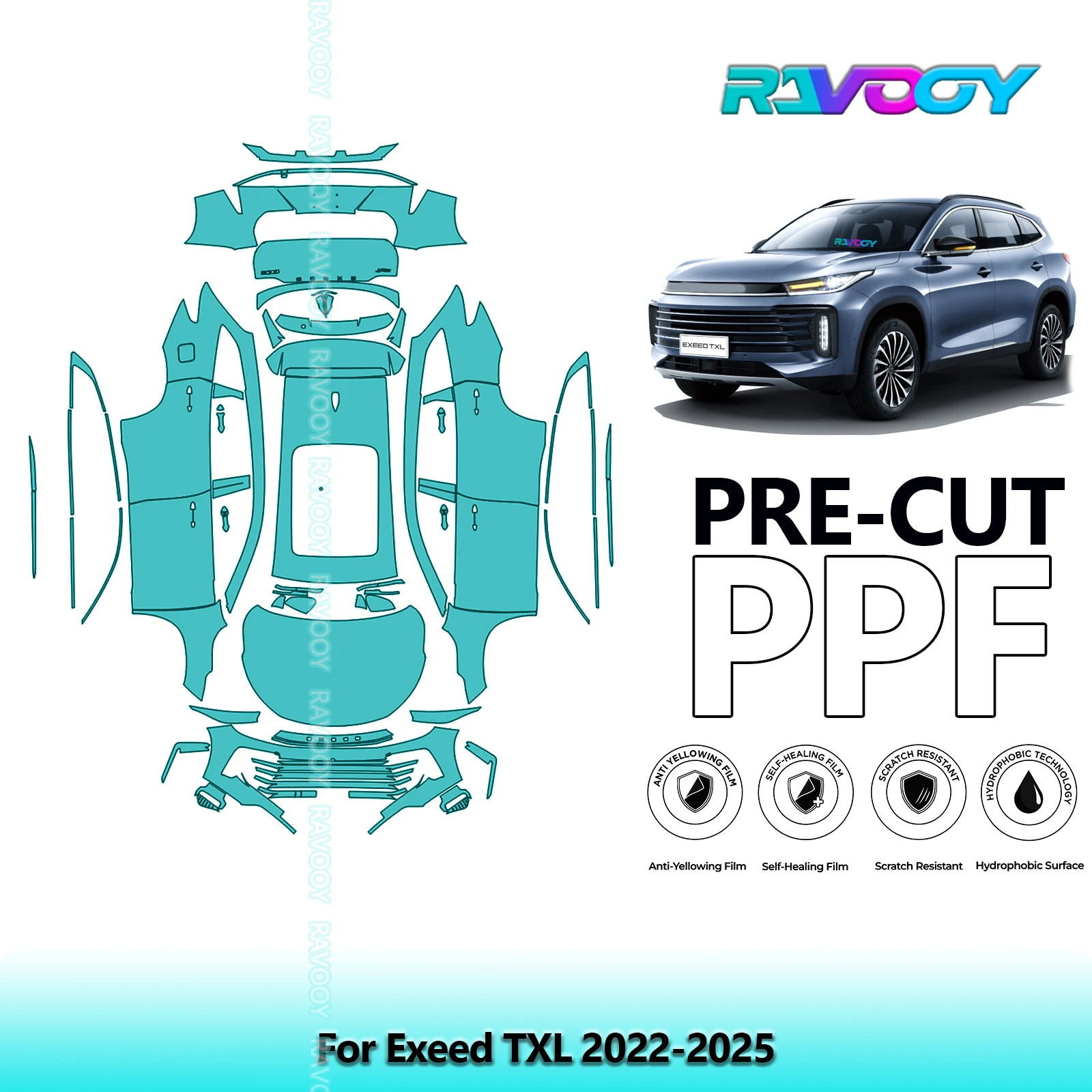 For Exeed TXL 2022-2025 Full Body 8.5Mil Pre-Cut Paint Protection Film PPF Stone Chip Kit | Clear / Matte / Black Finish Options