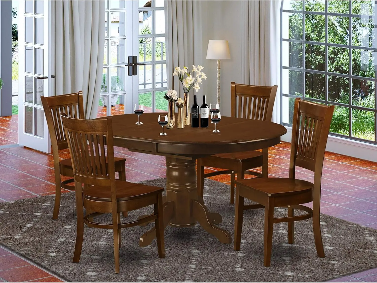 

KEVA5-ESP-W 5 Piece Kitchen Table Set for 4 Includes An Oval Dining Table with Butterfly Leaf and 4 Dining Room Chairs Espresso