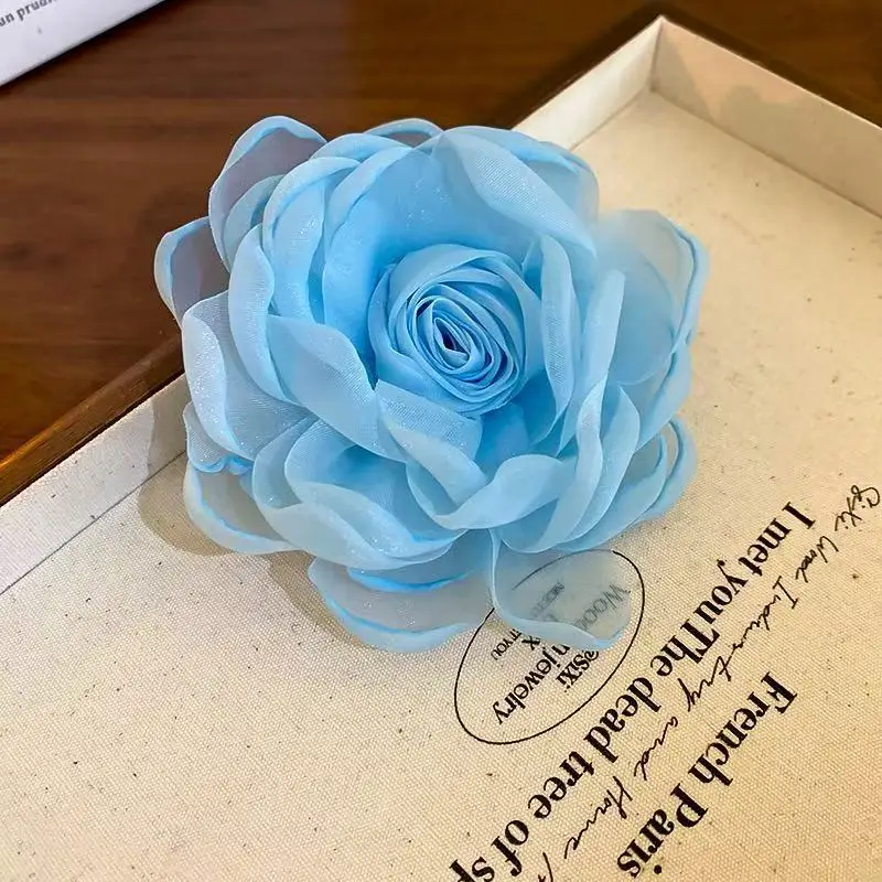 

8cm Korean Fabric Mesh Flower Hair Clip Sweet Duckbill Clip for Girls Romantic Floral Hair Accessory