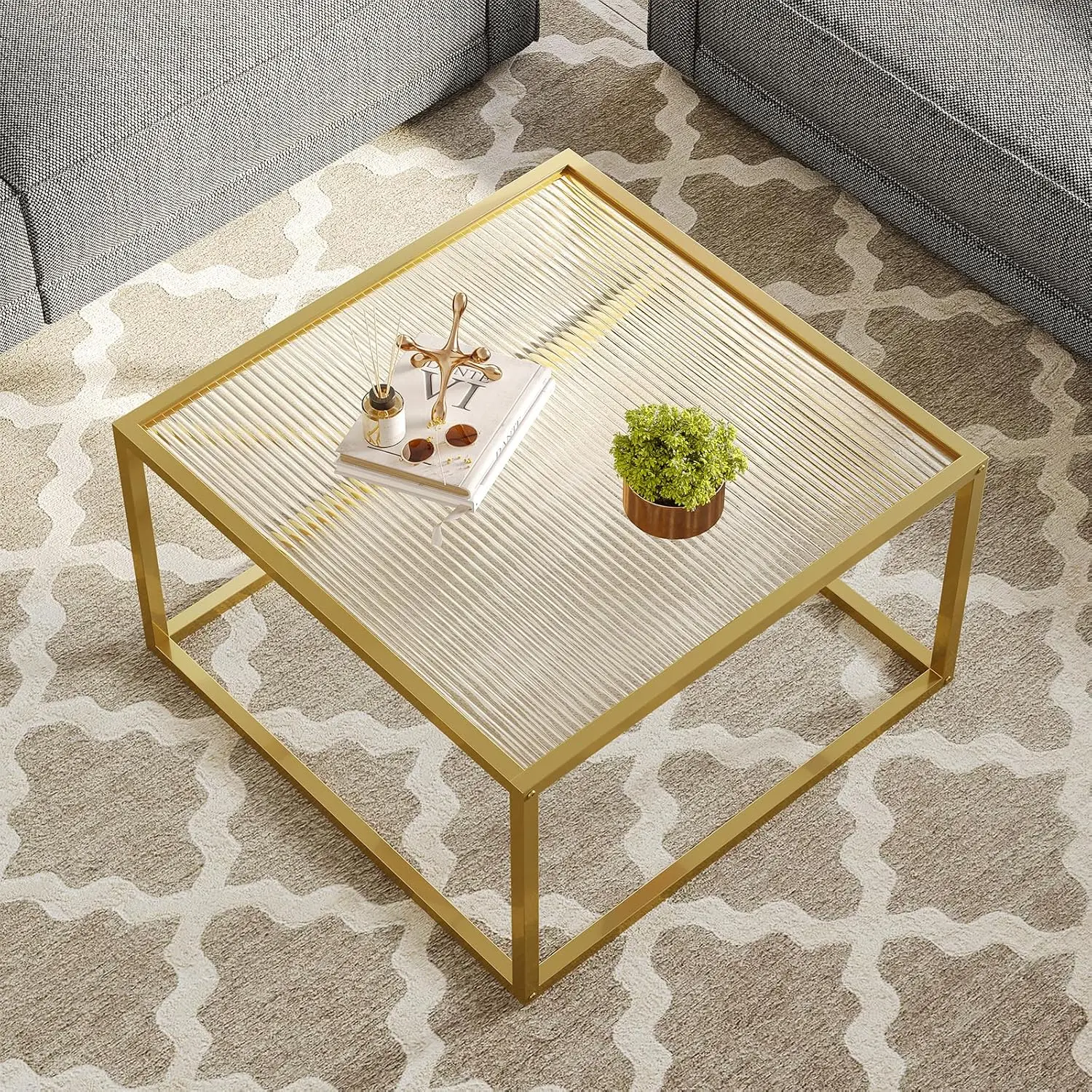 

Modern Glass Coffee Table Small Squre Coffee Tables for Large or Small Space Unique Art Center Table for Living Room Home