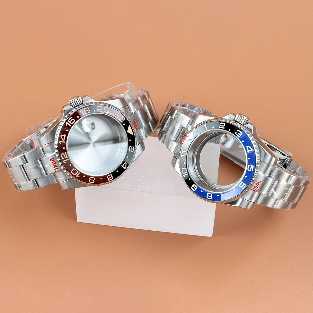 NH35 40mm Sliver Watch Case Oyster Bracelet For SUB GMT YACHT-MASTER NH34 NH35 NH36 NH38 Movement 28.5mm Dial Sapphire Glass