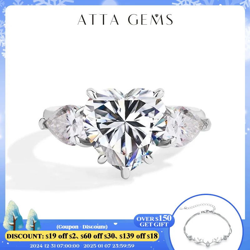 

ATTAGEMS 4CT Heart Cut Moissanite Ring 10*10mm D Color 925 Sterling Silver Solitaire Ring Engagement Wedding Jewelry Top Quality