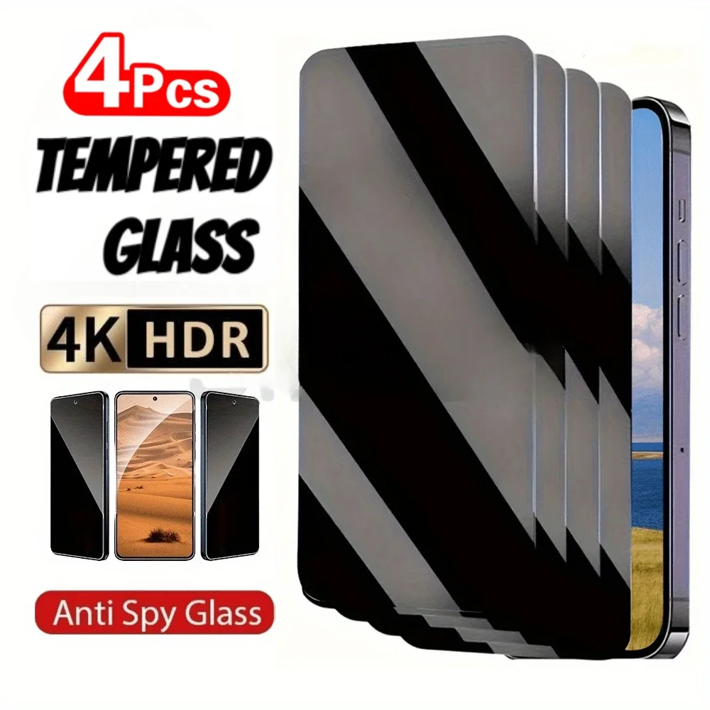 4 Stück 4K Anti Spy glänzendes gehärtetes Glas für iPhone 16 15 14 13 Pro Max 16e Displayschutzfolie für iPhone 12 11 Pro 15 14 Plus XS XR