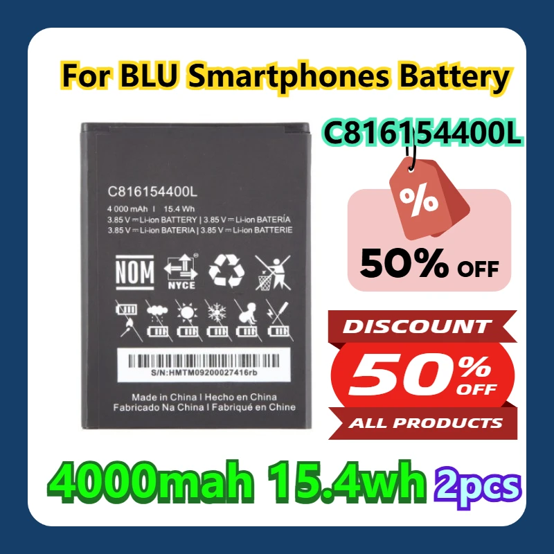 

For BLU Smartphones 4000mah 15.4wh C816154400L Battery 2pcs