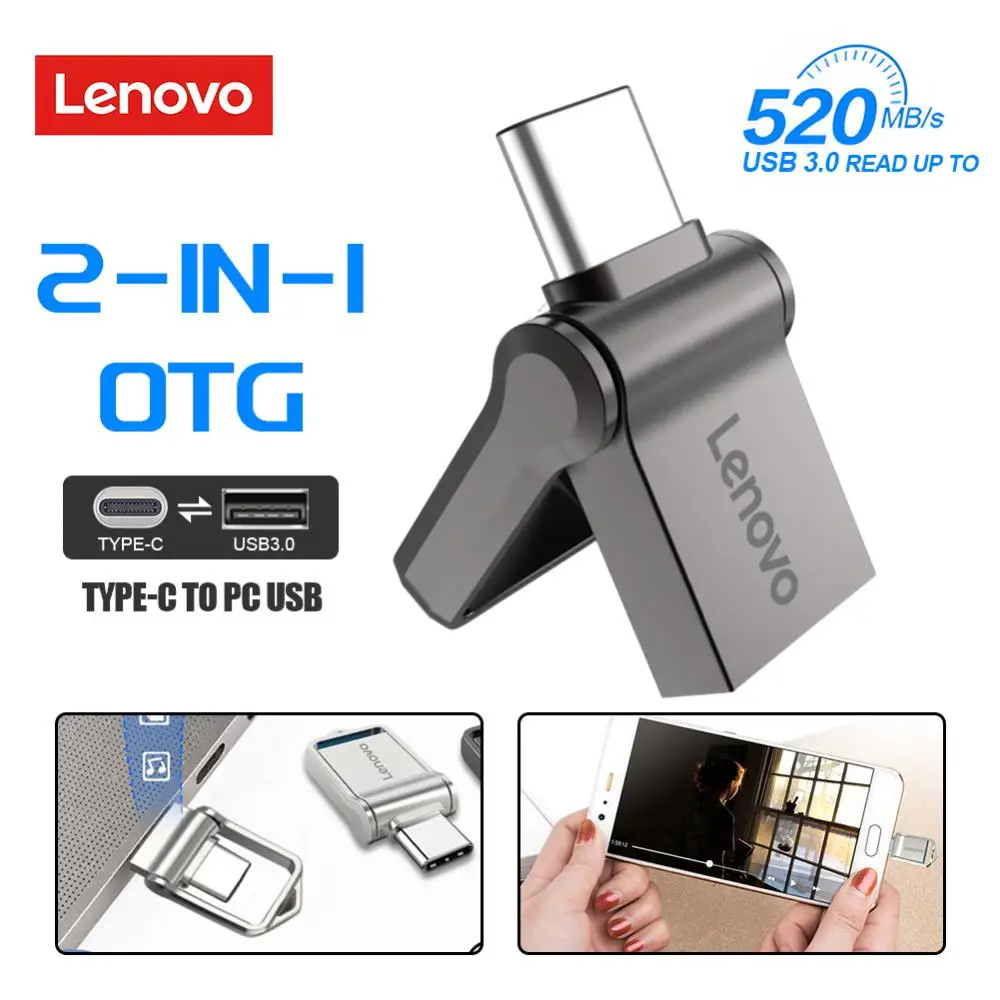 Lenovo 2TB USB Flash Drive 2 In 1 Pen Drive 1TB U Disk For Iphone 15 Android OTG Pendrive Usb Memory Stick 128GB For Ps4 Laptop