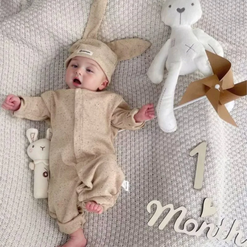 Newborn Baby Girl Boy Easter Romper Rabbit Ear Hat Infant Toddler Longsleeve Jumpsuit Spring 1st Birthday Baby Clothes 3-18M