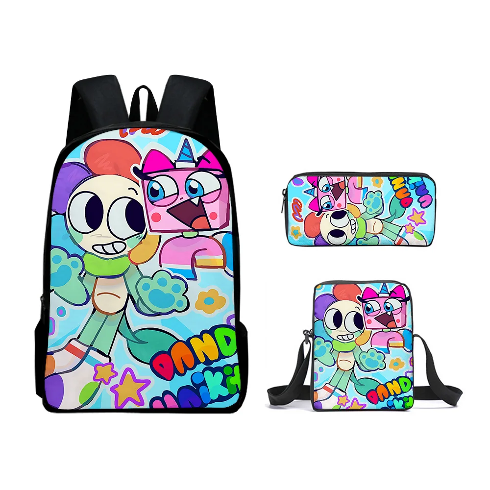 Beliebte jugendliche Neuheit Dandy's World 3D-Druck 3 teile/satz Student Reisetaschen Laptop Daypack Rucksack Umhängetasche Federmäppchen