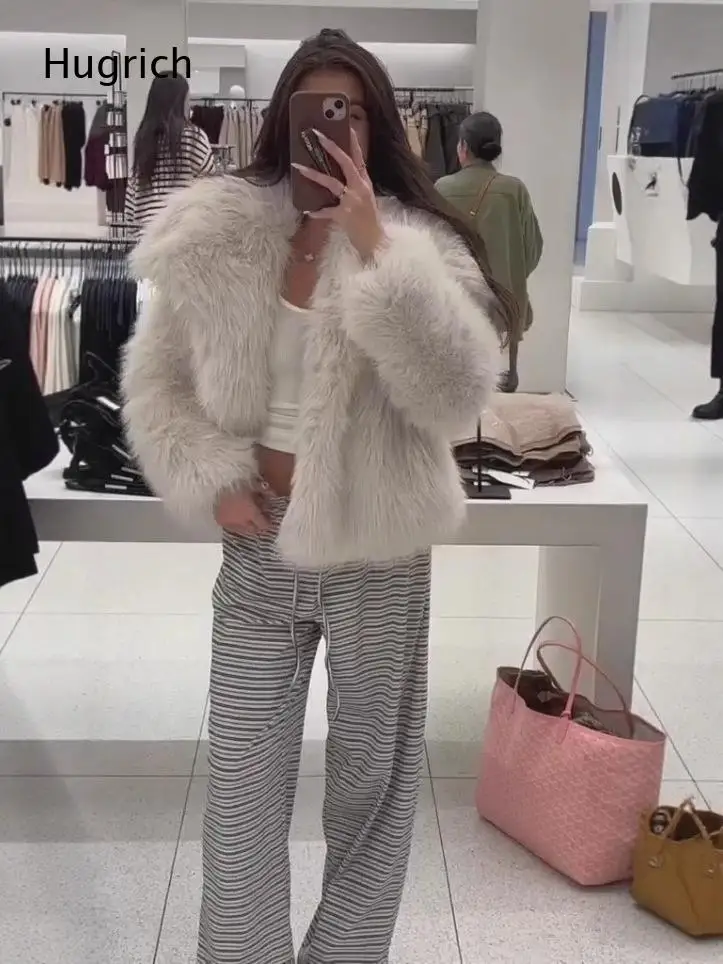 Trendy Women Cropped Faux Fur Outer Coat Big Collar Long Sleeve Oversized Street Style Warm Winter Outerwear