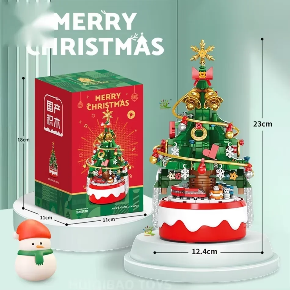 شجرة عيد الميلاد LED الدوارة الملونة 418 قطعة مكعبات بناء موسيقية لعبة تعليمية ديكور العطلة مع زخرفة ديكور للمنزل #6