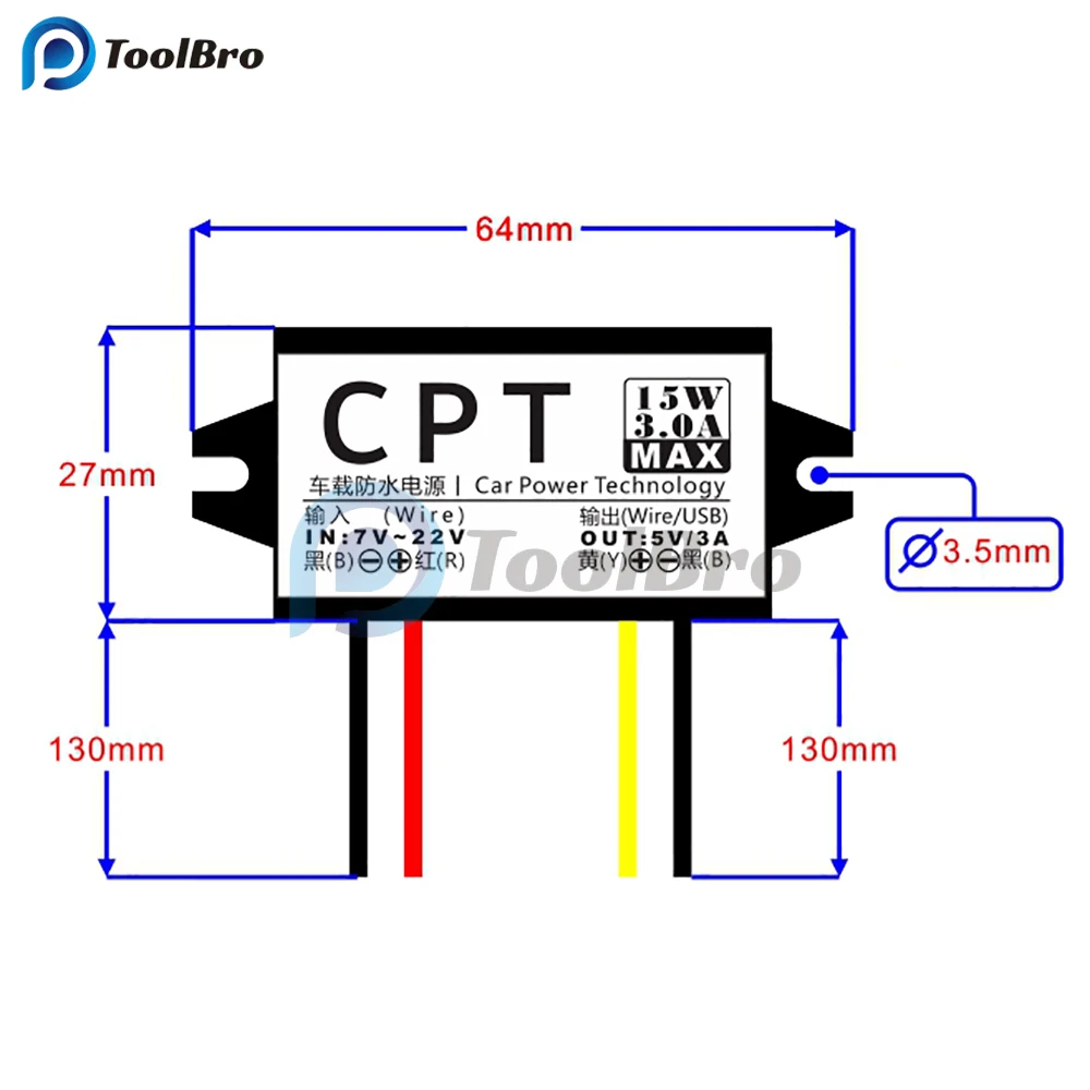 DC/DC 12V to 5V 3A 15W Car Power Buck Converter Regulator Step Down Voltage Power Supply Output Adapter Low Heat Auto Protection