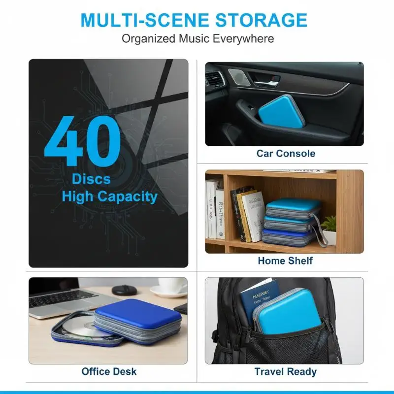 Large Capacity 80/40 Pcs CD DVD Storage Organizer Zippered Bag Portable Disc Holder for Travel Car Home Collection