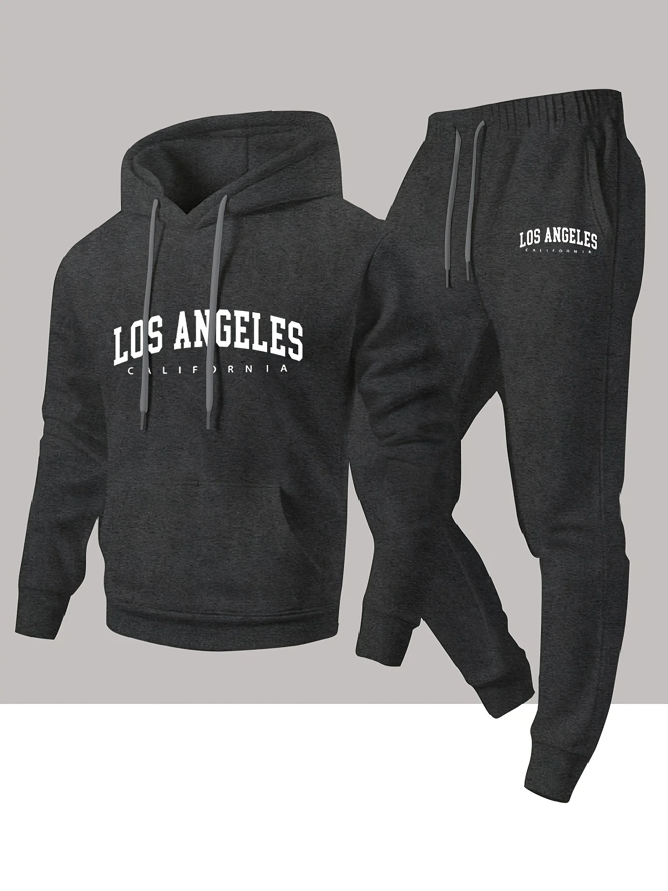 Men 2 Piece Tracksuit Los Angeles Letter Graphic Hoodie + Jogger Pants Set Casual Loose Streetwear Autumn Winter Sportswear Suit view 5
