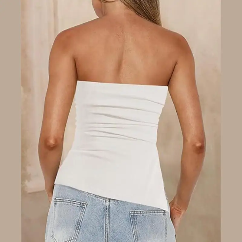 F42F STRAPLING RUCHED TUP TOP TOP للنساء الجانبي الشق المركبة