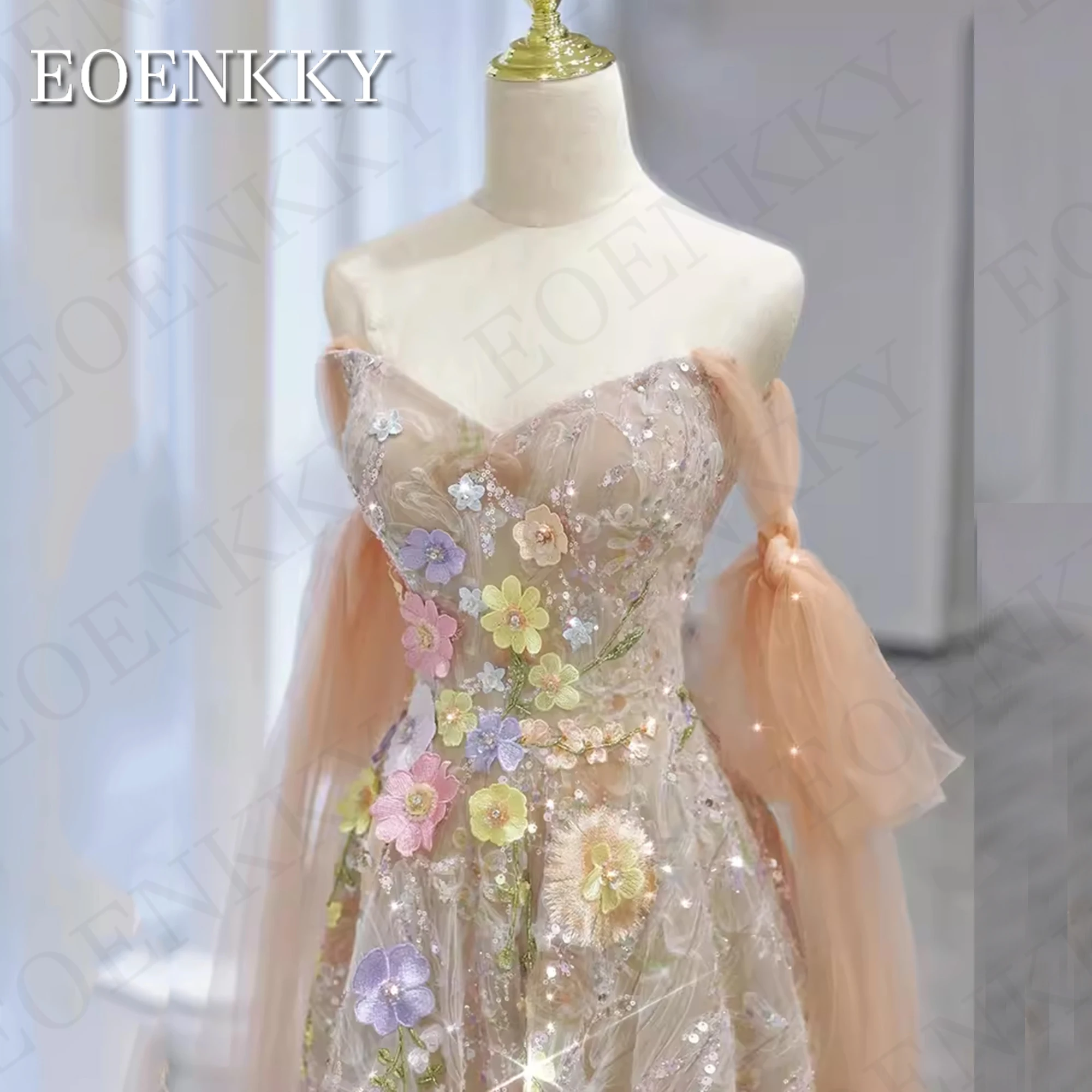 Wunderschöne schulter freie Hochzeits feier Kleid Blumen stickerei eine Linie funkelnde Abschluss ball Party kleider Hals Leistung Wunderschönes schulterfreies Hochzeitskleid  Florale Stickerei A Line Glitzernde Ballkl