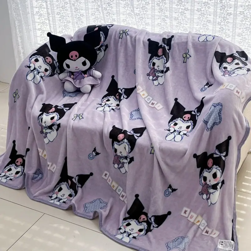 Couverture en flanelle lavande Kuromi, imprimé 2D, accessoire de décoration intérieure élégant, confortable, fonctionnel, à thème de dessin animé, attrayant et durable