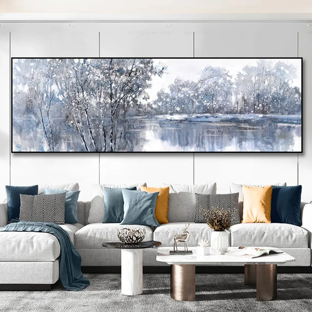 Modern Abstract Wall Art Blue Color Block HD Canvas Oil Paintings Posters & Prints Home Bedroom Living Room Decoration