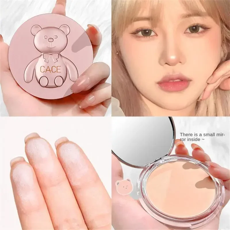 Heallor New Little Bear Compressed Powder Matte Brighten Setting Powder Oil Control Face Compact Powder Concealer Face Makeup Co